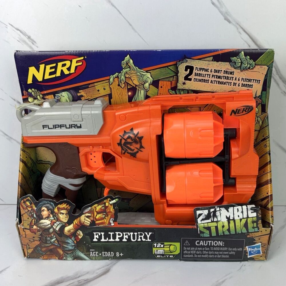 Nerf Zombie Strike FlipFury Blaster 2 Flipping 6-Dart Drums Ages 8+ Hasbro NEW